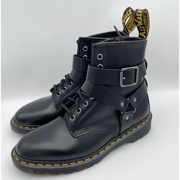 Dr Martens Cristofor Black Leather Harness Buckle Lace-up Boots Mens 7 Women's 8 - Picture 3 of 8